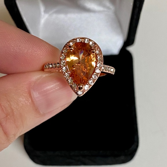 Pear Shaped 14k Rose Gold Halo Engagement Ring - Picture 4 of 7